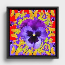 PURPLE PANSIES BUTTERFLY ABSTRACT RED ART Framed Canvas