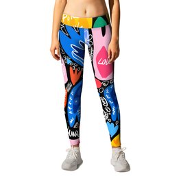 Abstract Flowers Pattern Design Art With Graffiti Writing of Love Leggings