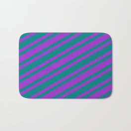 [ Thumbnail: Dark Orchid & Teal Colored Stripes/Lines Pattern Bath Mat ]