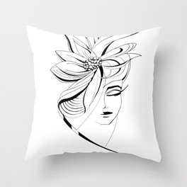 Woman face line art dream flower Throw Pillow