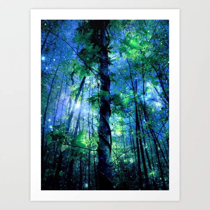 Forest of the Fairies Blue Night Art Print