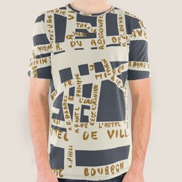 PARIS MAP GREY GOLD All Over Graphic Tee