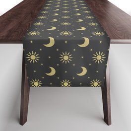 Sun and moon pattern - black Table Runner