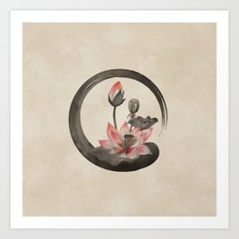 Enso Zen Circle and Lotus Art Print