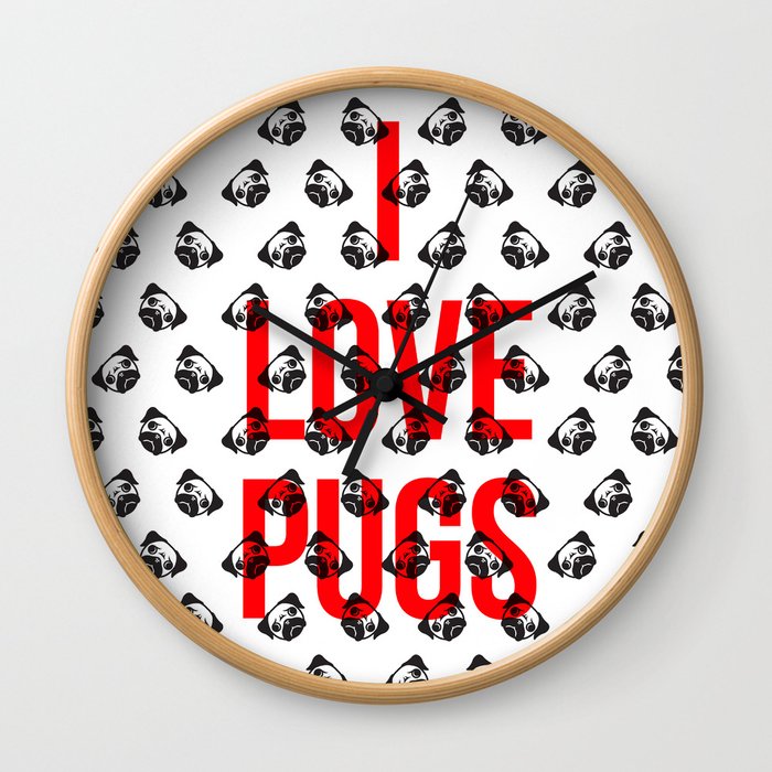 I Love Pugs Wall Clock