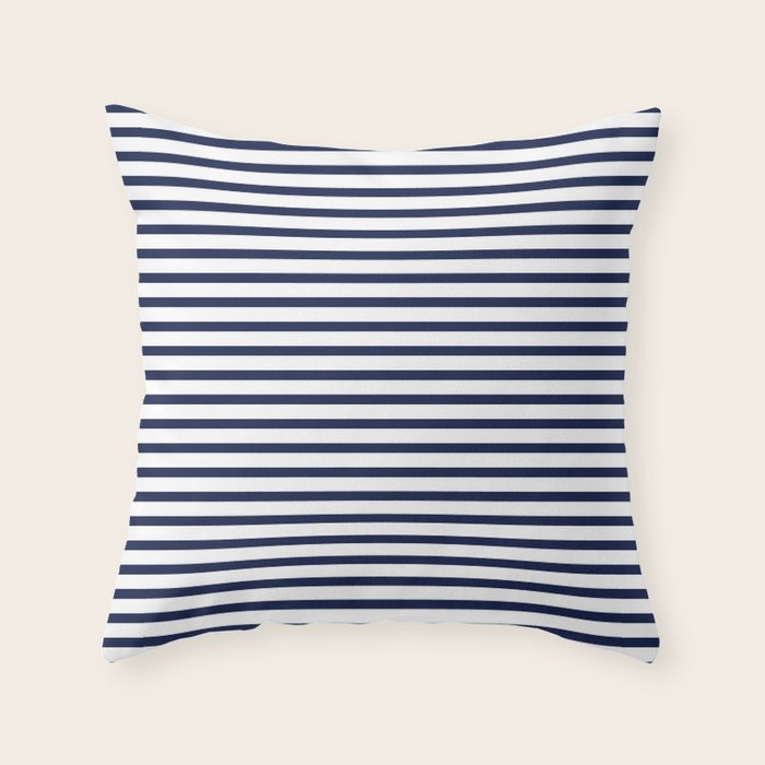 Navy Blue Nautical Stripes Minimal Throw Pillow By Beautifulhomes