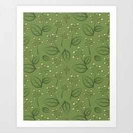 Blooming Ivy Pattern in Fern Green and Light Yellow Art Print