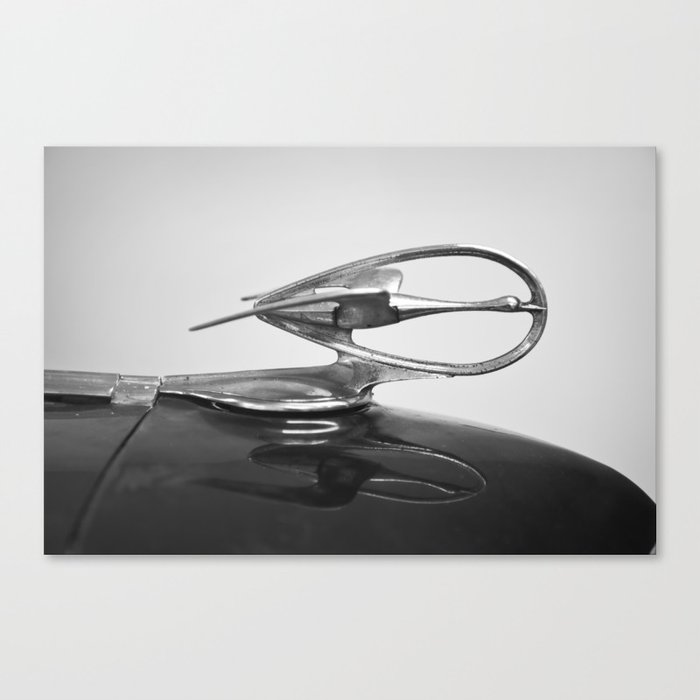 Classic Car Hood Ornament Chrome American Automobile Vintage Cars Industrial Mechanical Black and White Canvas Print
