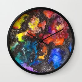 Rainbow Psychedelic Neon Watercolor Galaxy Painting by Imaginarium Creative Studios Wall Clock
