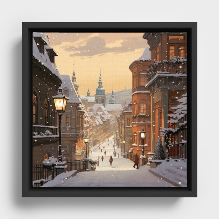 Snowy Prague Framed Canvas