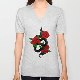 Snake & Roses V Neck T Shirt