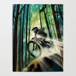 Forest jump mountain biker Poster