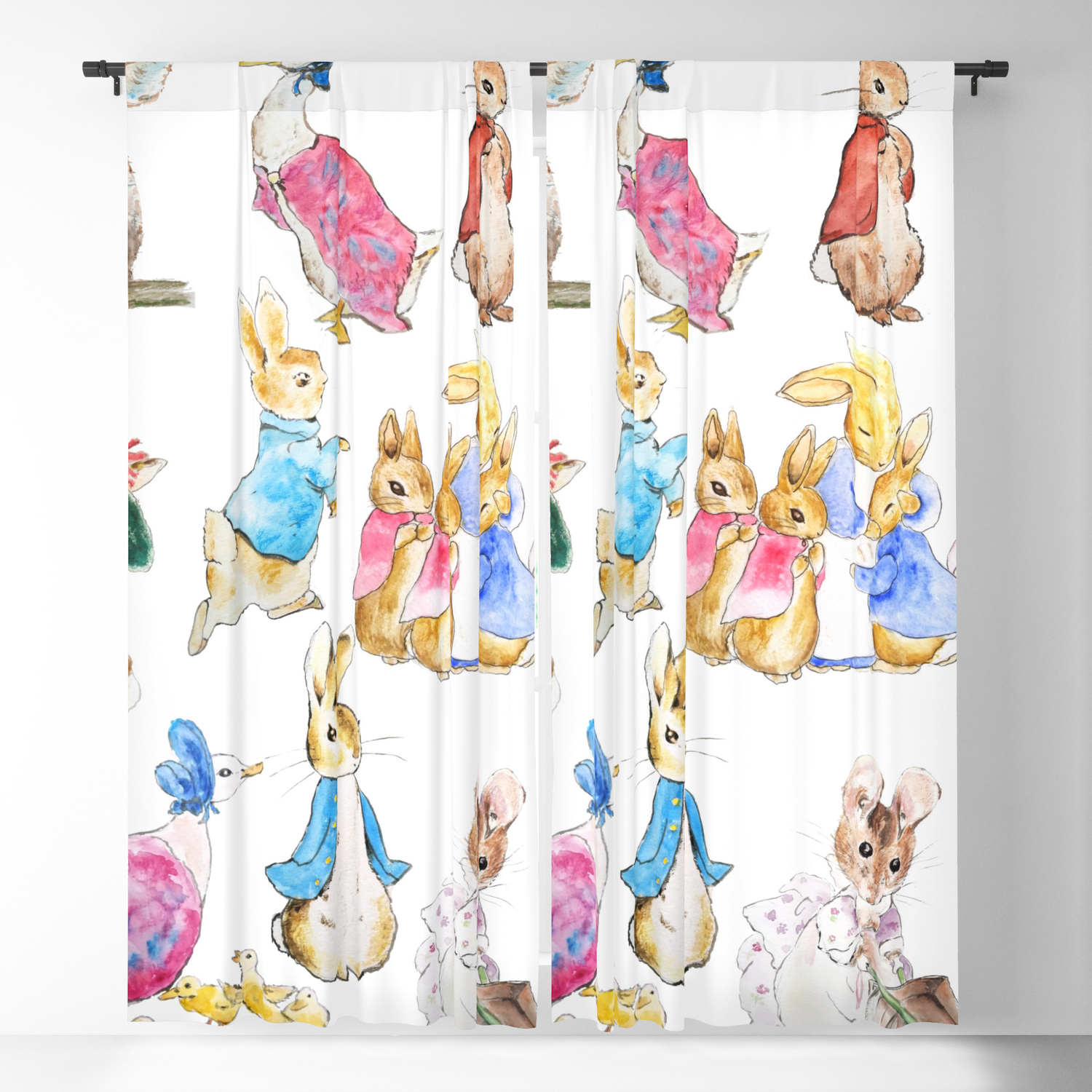 Beatrix Potter Peter Rabbit Lined Curtain Drapery Panels & Valances; Vintage Peter Rabbit Curtains; Vintage Beatrix Potter Fabric