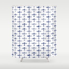 Blue Watercolor Airplanes Shower Curtain