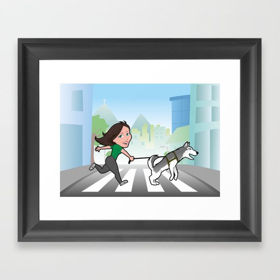 Walking with my dog Framed Art Print
