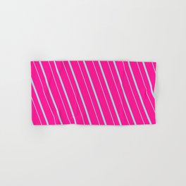 [ Thumbnail: Deep Pink & Light Blue Colored Stripes/Lines Pattern Hand & Bath Towel ]