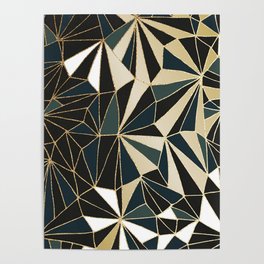 New Art Deco Geometric Pattern - Emerald green and Gold Poster