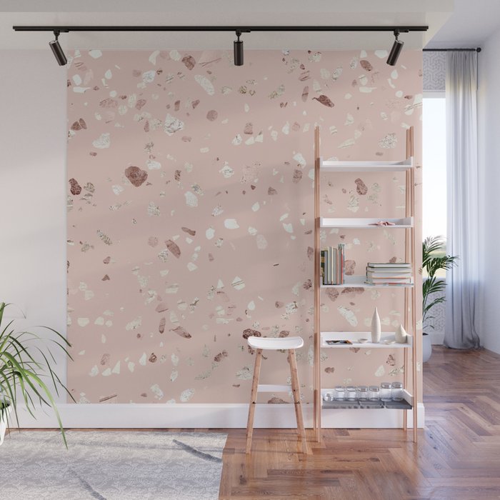 Blush Pink + Rose Gold Terrazzo Wall Mural
