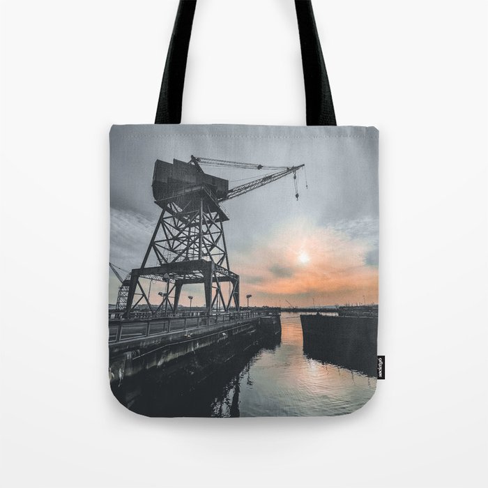 Industrial crane at sunset in Brooklyn Red Hook in New York City Tote Bag