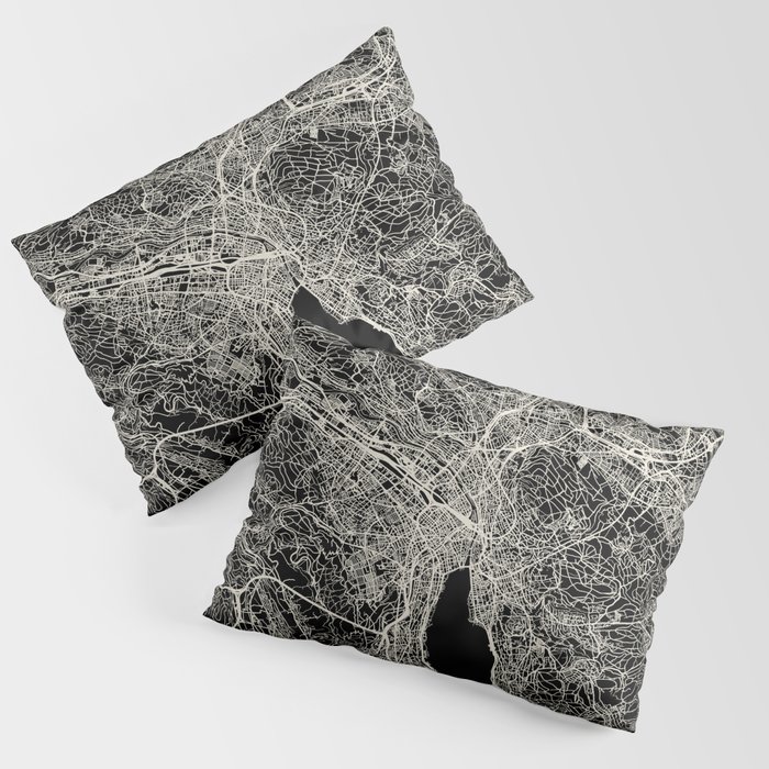 Zurich Switzerland - City Map - Black and White Aesthetic - map, gift, small, retro, city, cozy Pillow Sham