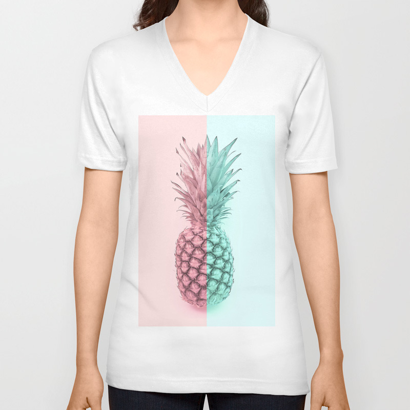 Double Pineapple Unisex V-Neck T-shirt by cafelab