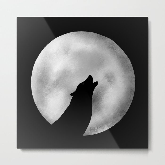 Howling at the moon -wolf silhouette Metal Print