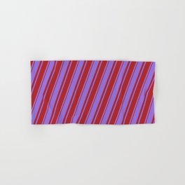 [ Thumbnail: Purple and Red Colored Lines/Stripes Pattern Hand & Bath Towel ]