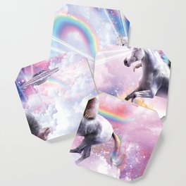 Laser Eyes Space Cat On Sloth Unicorn - Rainbow Coaster