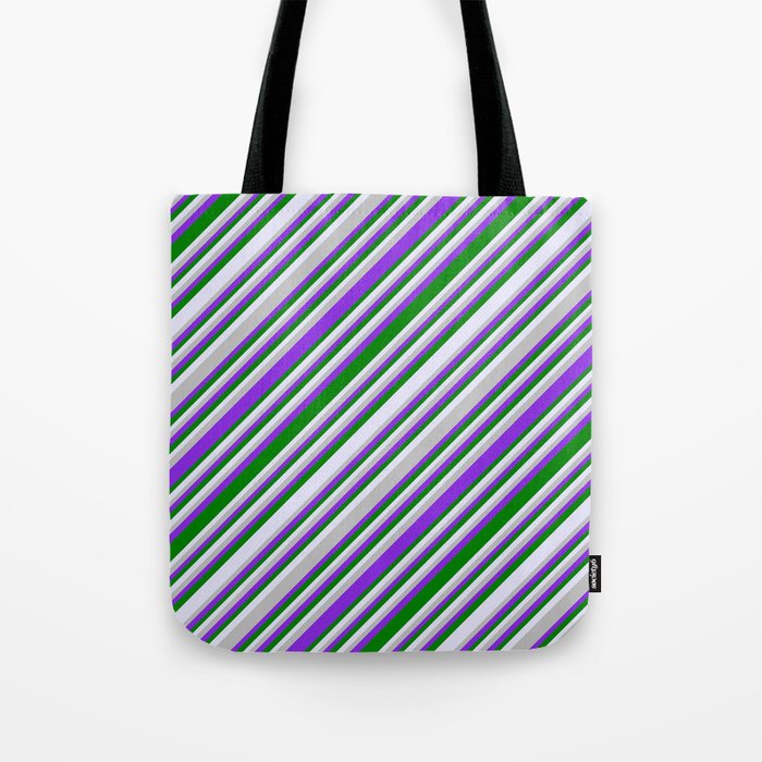 Grey, Purple, Green & Lavender Colored Lines/Stripes Pattern Tote Bag