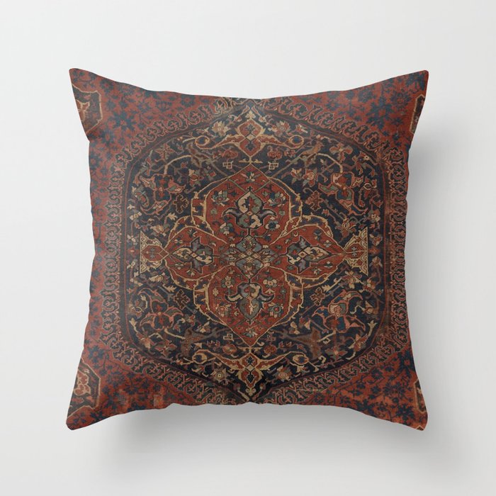 Boho Chic Dark IV // 17th Century Colorful Medallion Red Blue Green Brown Ornate Accent Rug Pattern Throw Pillow