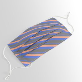 [ Thumbnail: Light Salmon, Royal Blue & Dim Gray Colored Pattern of Stripes Face Mask ]