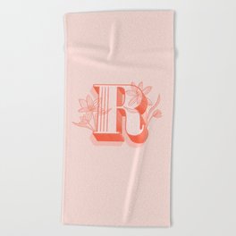 Hand Drawn Floral Monogram (R) Beach Towel