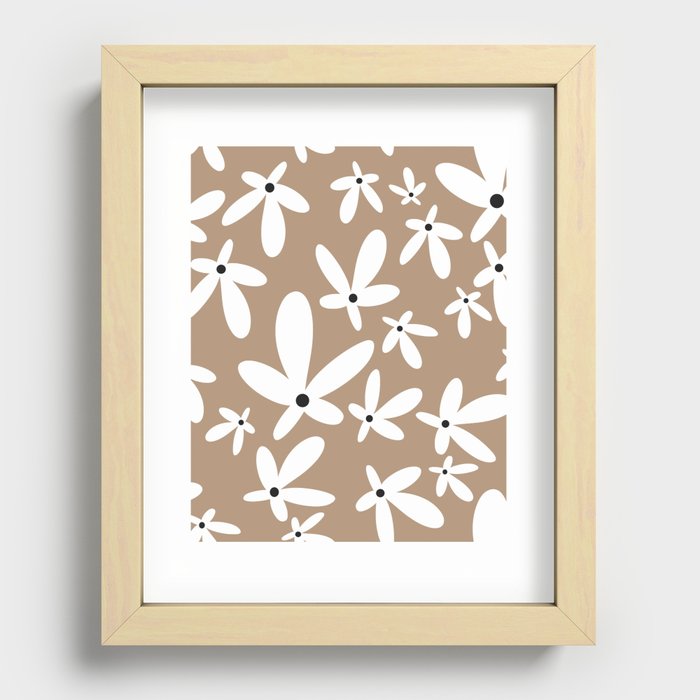 Quirky Florals in Mocha, Black and White Recessed Framed Print