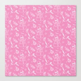 Pink and White Christmas Snowman Doodle Pattern Canvas Print