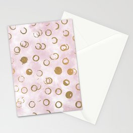 Elegant Geometric Abstract Pink Gold Watercolor Circles Stationery Card