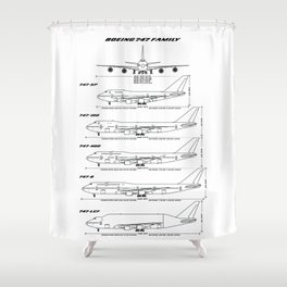 Boeing 747 Family Blueprint in High Resolution (white) Shower Curtain