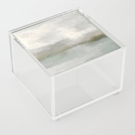 Break in the Weather II - Modern Abstract Painting, Light Teal, Sage Green Gray Cloudy Weather Ocean Acrylic Box