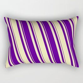 [ Thumbnail: Pale Goldenrod and Indigo Colored Striped/Lined Pattern Rectangular Pillow ]
