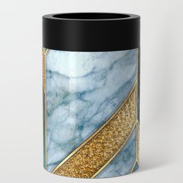 Art Deco Peacock Teal + Gold Marble Geode Chevron Can Cooler