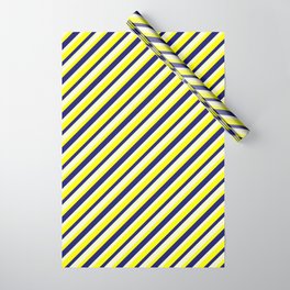 [ Thumbnail: Yellow, Midnight Blue, and Light Yellow Colored Lined/Striped Pattern Wrapping Paper ]