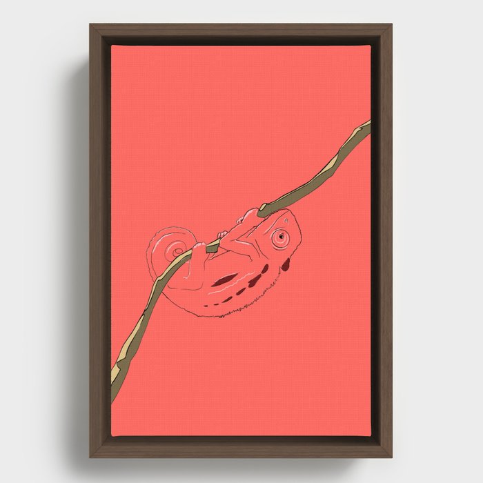Chameleon In Red Framed Canvas