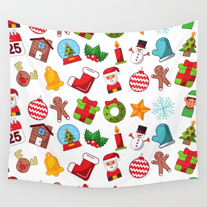 Christmas Icons Pattern Background Wall Tapestry