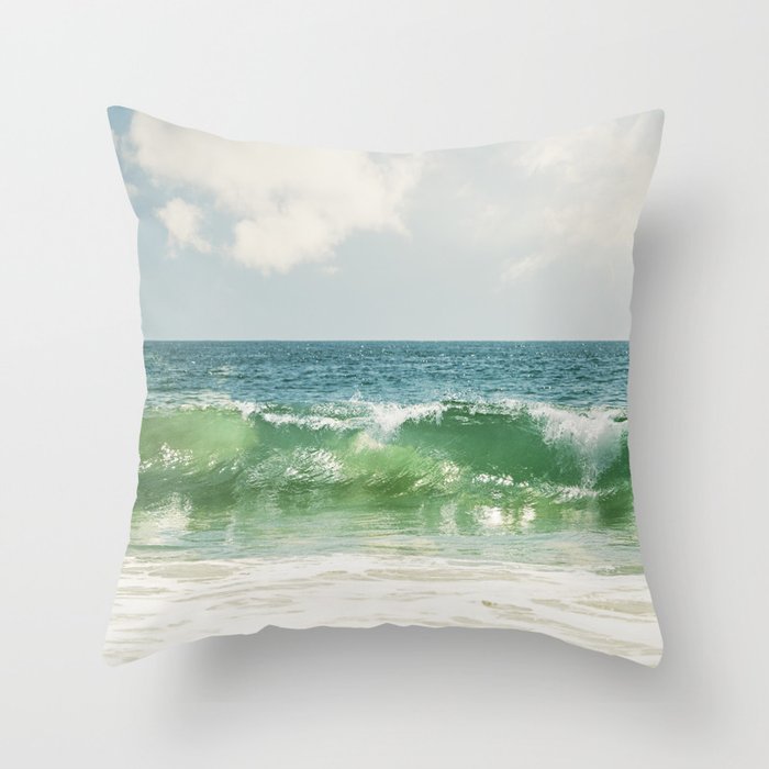 Ocean Sea Landscape Photography, Seascape Waves, Blue Green Wave Photograph Throw Pillow