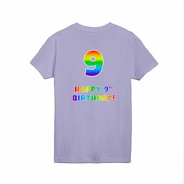 [ Thumbnail: HAPPY 9TH BIRTHDAY - Multicolored Rainbow Spectrum Gradient Kids T Shirt Kids T-Shirt ]