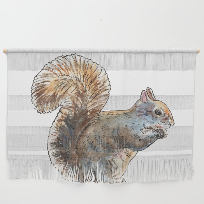 Adorable Squirrel Eating Nut Watercolor by Irina Sztukowski Wall Hanging