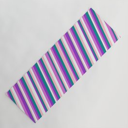 [ Thumbnail: Eye-catching Pink, Mint Cream, Orchid, Dark Orchid & Dark Cyan Colored Stripes Pattern Yoga Mat ]