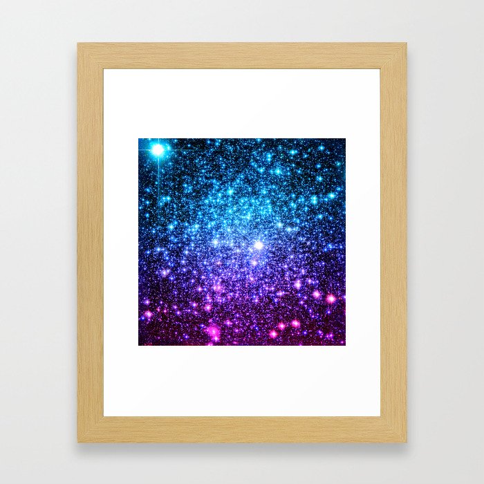 Glitter Galaxy Stars : Turquoise Blue Purple Hot Pink Ombre Framed Art Print