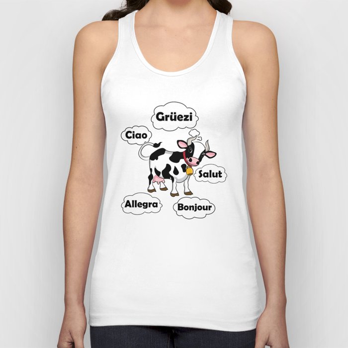 Swiss Cow - Gruezi Salut Bonjour Ciao Allegra - Switzerland Travel Tank Top