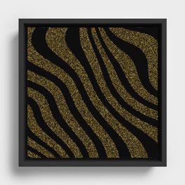 Glitter Gold Black Modern Waves Sky Collection Framed Canvas