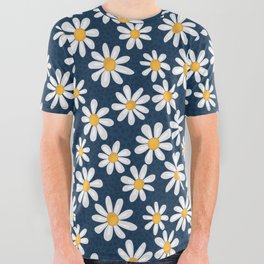 Simple and beautiful chamomile on a blue background All Over Graphic Tee